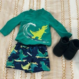 Carter's Green Swim Outfit and Nike Tennis Shoes